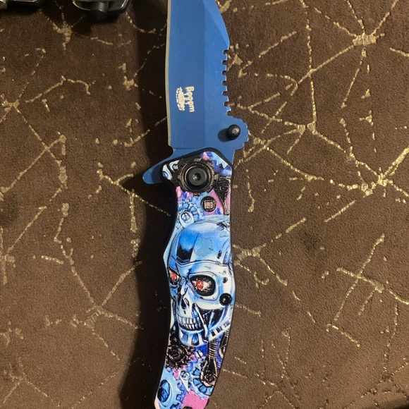 Blue and Graphic Folding Knife - Picture 2 of 2